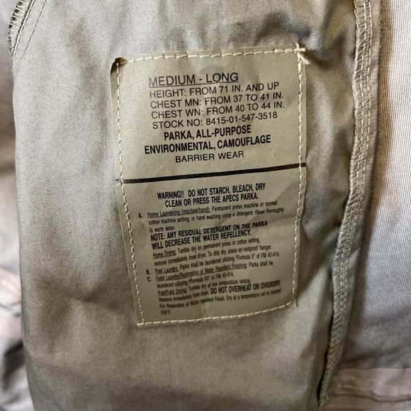 Mens Parka All Purpose Environmental Camouflage ACU Pattern Medium Long Barrier - Picture 9 of 11